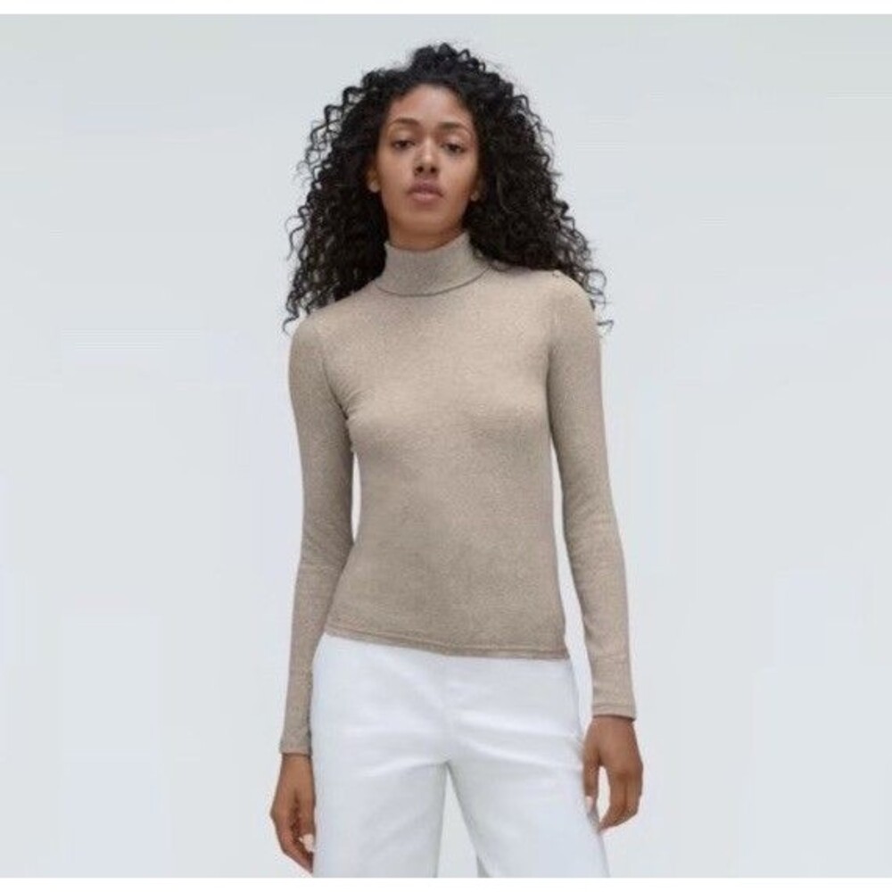 Everlane Micro Ribbed Turtleneck Heathered Oatmeal Sz M